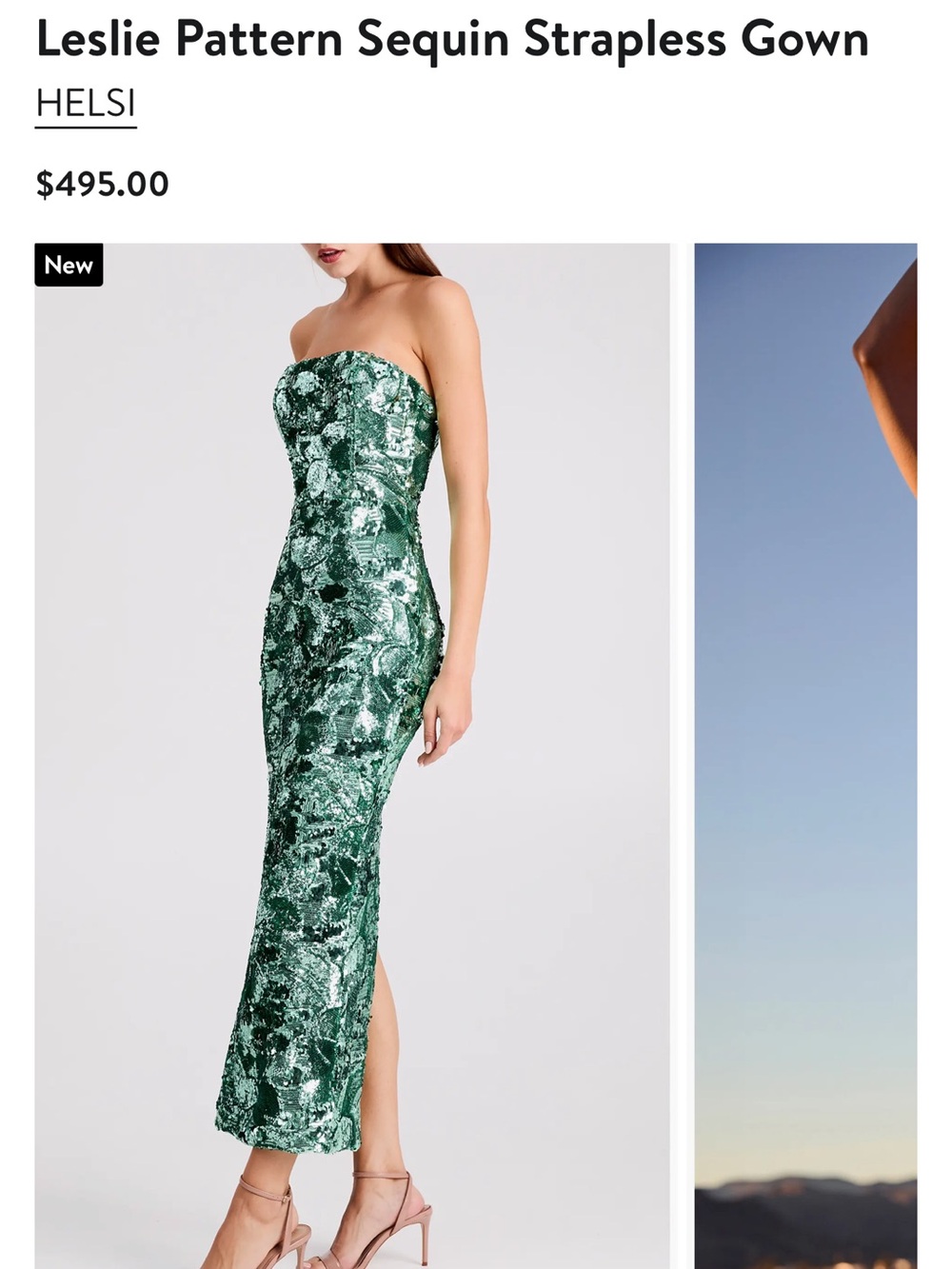HELSI Strapless Sequin Column Gown in Green